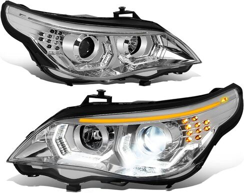 DNA MOTORING HL-3D-AFS-E6008-BK Pair of LED U-Halo Projector Headlights Compatible with BMW 528i 535i 550i M5 08-10 Not Fit Hatchback Model, Black Housing Clear Lens in Saudi Arabia