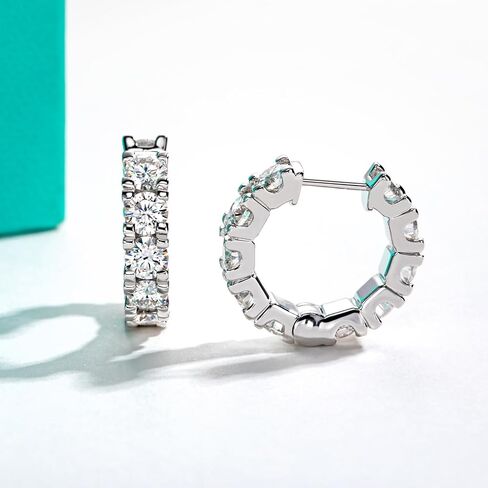 AnuClub Moissanite Hoop Earrings 2.4/6cttw D Color VVS1 925 Sterling Silver 3/4mm Moissanite Huggie Earrings Piercing Earring for Women Wife Her with Certificate in Saudi Arabia