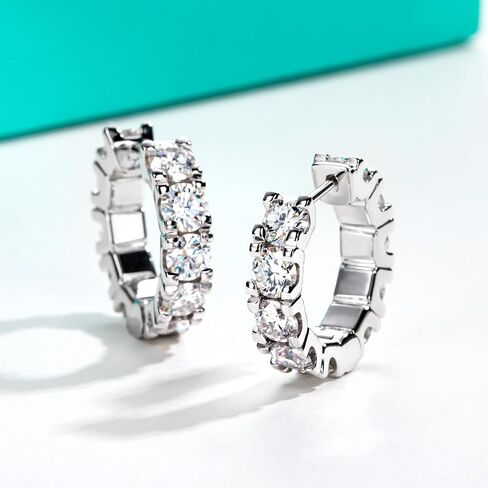 AnuClub Moissanite Hoop Earrings 2.4/6cttw D Color VVS1 925 Sterling Silver 3/4mm Moissanite Huggie Earrings Piercing Earring for Women Wife Her with Certificate in Saudi Arabia