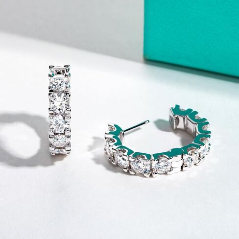AnuClub Moissanite Hoop Earrings 2.4/6cttw D Color VVS1 925 Sterling Silver 3/4mm Moissanite Huggie Earrings Piercing Earring for Women Wife Her with Certificate in Saudi Arabia