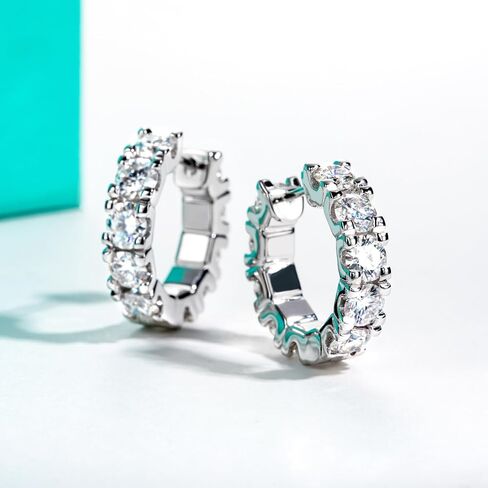 AnuClub Moissanite Hoop Earrings 2.4/6cttw D Color VVS1 925 Sterling Silver 3/4mm Moissanite Huggie Earrings Piercing Earring for Women Wife Her with Certificate in Saudi Arabia