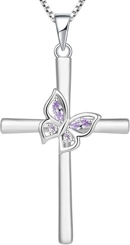 YL Butterfly Cross Necklace Sterling Silver Crucifix Pendant Gemstones Criss Jewelry for Women in Kuwait