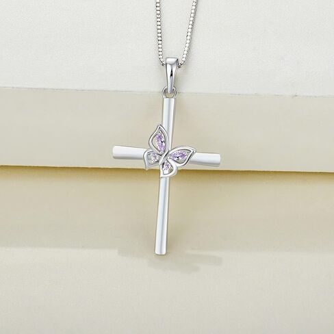 YL Butterfly Cross Necklace Sterling Silver Crucifix Pendant Gemstones Criss Jewelry for Women in Kuwait