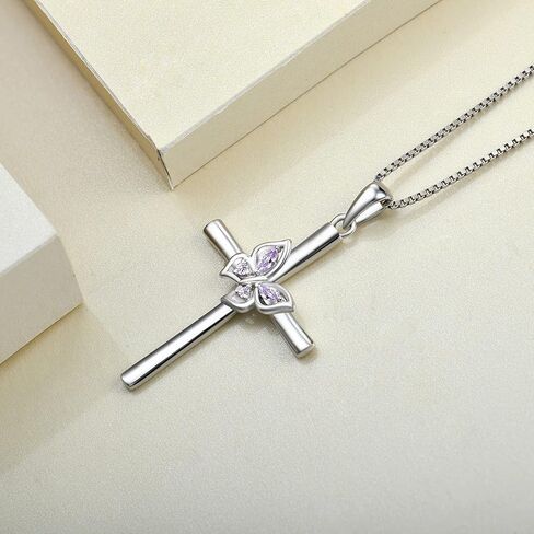 YL Butterfly Cross Necklace Sterling Silver Crucifix Pendant Gemstones Criss Jewelry for Women in Kuwait