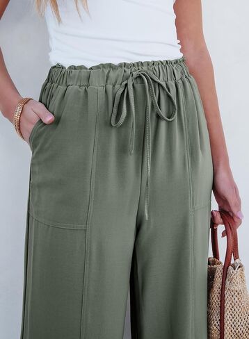 Dokotoo Women's Flowy Wide Leg Pants Casual Beach Pants High Waisted Drawstring Palazzo Trousers with Pockets in Saudi Arabia