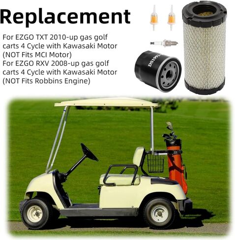 مجموعة ضبط عربة الجولف لمركبات البنزين EZGO TXT RXV 2008 وما فوق، لأجزاء محركات كاواساكي 4 دورات، فلتر الهواء 28463G01 فلتر الزيت 607454 مع قطعتين فلتر الوقود 72084G01 وشمعات الإشعال 607462 in Kuwait