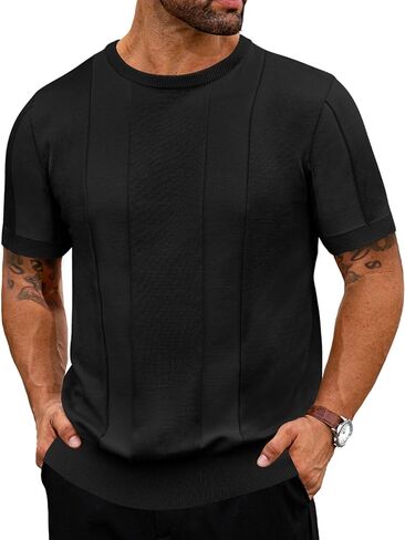 سترة Beotyshow للرجال بياقة دائرية وأكمام قصيرة كاجوال أساسية بلوفر محبوك سادة in Kuwait