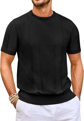 سترة Beotyshow للرجال بياقة دائرية وأكمام قصيرة كاجوال أساسية بلوفر محبوك سادة in Kuwait