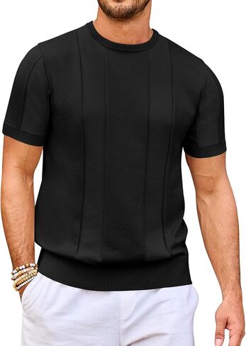 سترة Beotyshow للرجال بياقة دائرية وأكمام قصيرة كاجوال أساسية بلوفر محبوك سادة in Kuwait