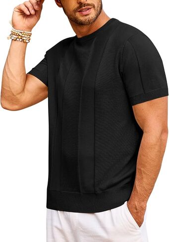 سترة Beotyshow للرجال بياقة دائرية وأكمام قصيرة كاجوال أساسية بلوفر محبوك سادة in Kuwait