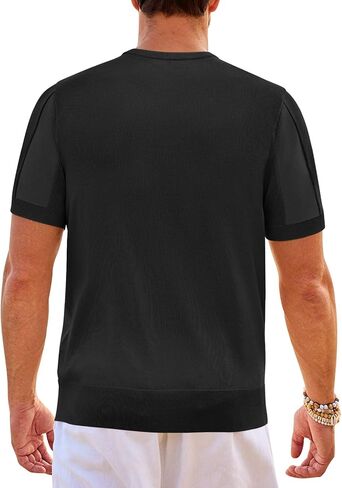 سترة Beotyshow للرجال بياقة دائرية وأكمام قصيرة كاجوال أساسية بلوفر محبوك سادة in Kuwait