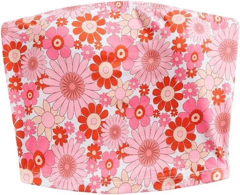 WDIRARA Women's Floral Print Y2K Tube Top Strapless Bandeau Tops Cheeky Crop Tube Tops in Saudi Arabia