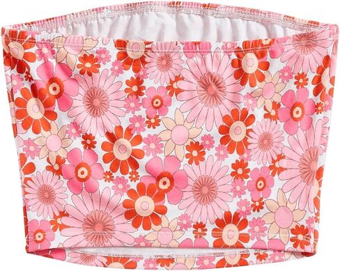 WDIRARA Women's Floral Print Y2K Tube Top Strapless Bandeau Tops Cheeky Crop Tube Tops in Saudi Arabia