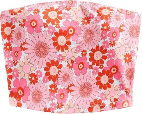 WDIRARA Women's Floral Print Y2K Tube Top Strapless Bandeau Tops Cheeky Crop Tube Tops in Saudi Arabia