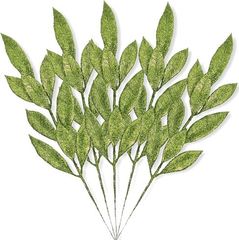 16Pcs Artificial Bay Leaves Glitter Bay Stems Christmas Tree Picks Sprays Ornaments for Xmas Tree Wreath Table Centerpiece Flower Arrangement Wedding, Party Home Decor, 35cm (Silver) in Saudi Arabia