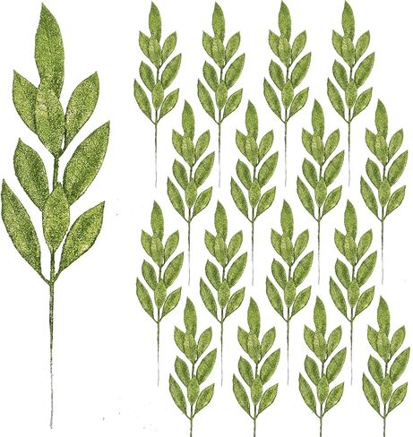 16Pcs Artificial Bay Leaves Glitter Bay Stems Christmas Tree Picks Sprays Ornaments for Xmas Tree Wreath Table Centerpiece Flower Arrangement Wedding, Party Home Decor, 35cm (Silver) in Saudi Arabia