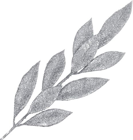 16Pcs Artificial Bay Leaves Glitter Bay Stems Christmas Tree Picks Sprays Ornaments for Xmas Tree Wreath Table Centerpiece Flower Arrangement Wedding, Party Home Decor, 35cm (Silver) in Saudi Arabia