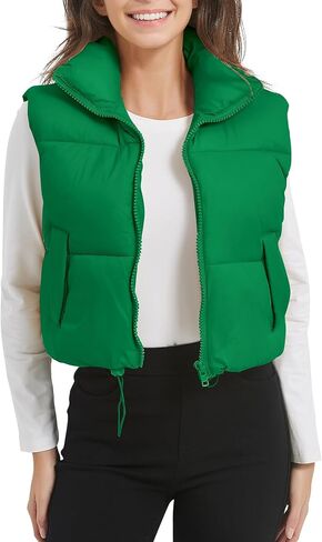 COZYPOIN Cropped Puffer Vest Womens Stand Collar Sleeveless Lightweight Padded Jacket Winter Warm Down Vests Jacket in Kuwait