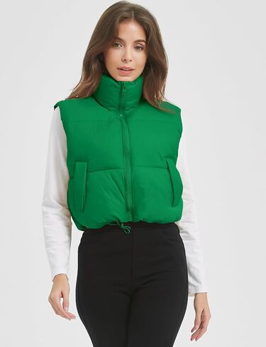 COZYPOIN Cropped Puffer Vest Womens Stand Collar Sleeveless Lightweight Padded Jacket Winter Warm Down Vests Jacket in Kuwait
