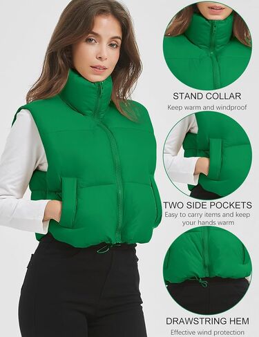 COZYPOIN Cropped Puffer Vest Womens Stand Collar Sleeveless Lightweight Padded Jacket Winter Warm Down Vests Jacket in Kuwait
