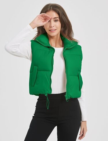 COZYPOIN Cropped Puffer Vest Womens Stand Collar Sleeveless Lightweight Padded Jacket Winter Warm Down Vests Jacket in Kuwait