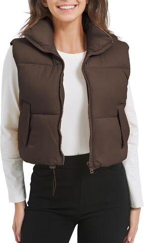 COZYPOIN Cropped Puffer Vest Womens Stand Collar Sleeveless Lightweight Padded Jacket Winter Warm Down Vests Jacket in Kuwait