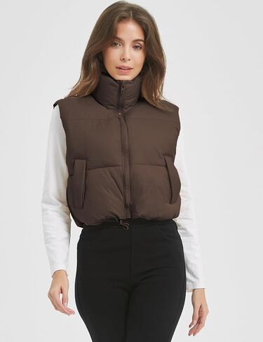 COZYPOIN Cropped Puffer Vest Womens Stand Collar Sleeveless Lightweight Padded Jacket Winter Warm Down Vests Jacket in Kuwait