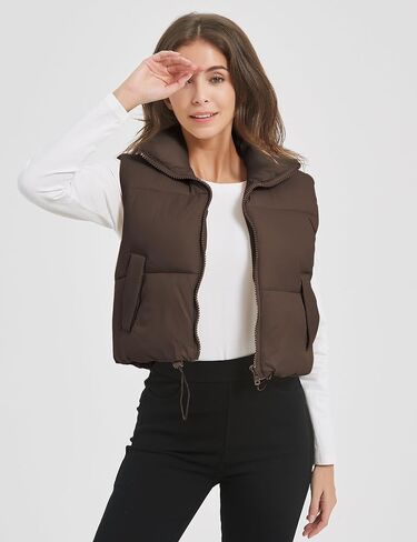 COZYPOIN Cropped Puffer Vest Womens Stand Collar Sleeveless Lightweight Padded Jacket Winter Warm Down Vests Jacket in Kuwait