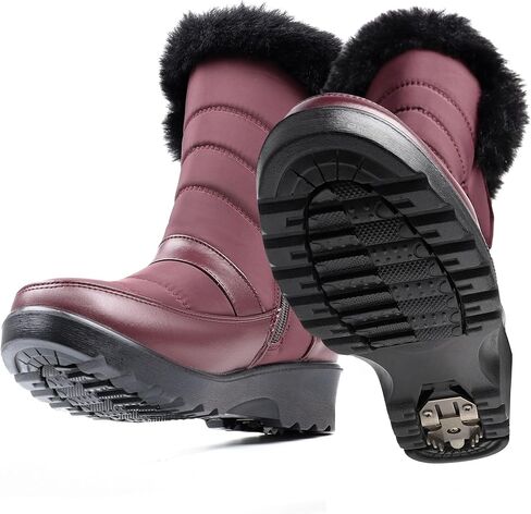 Womens Winter Snow Boots Waterproof Mid Calf Boots Outdoor Warm Fur Lined Anti Slip Zipper Comfortable Boot for Women in Saudi Arabia