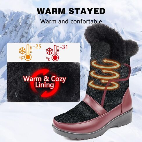 Womens Winter Snow Boots Waterproof Mid Calf Boots Outdoor Warm Fur Lined Anti Slip Zipper Comfortable Boot for Women in Saudi Arabia