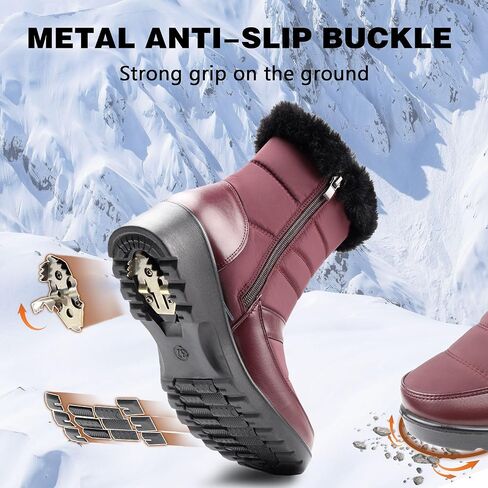 Womens Winter Snow Boots Waterproof Mid Calf Boots Outdoor Warm Fur Lined Anti Slip Zipper Comfortable Boot for Women in Saudi Arabia