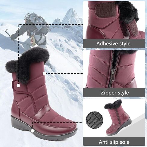 Womens Winter Snow Boots Waterproof Mid Calf Boots Outdoor Warm Fur Lined Anti Slip Zipper Comfortable Boot for Women in Saudi Arabia