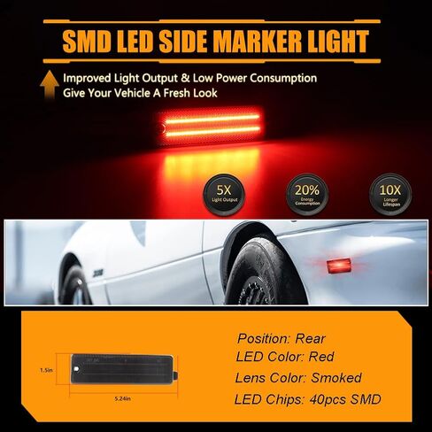 Rear Fender LED Side Marker Lights for 1993-2002 Chevy Camaro,Front Side Marker Lamps for 1998-2002 Pontiac Firebird, Red Lens Side Bumper Marker Lamps, Red LED Turn Signal Lights, 2 PCS in Saudi Arabia