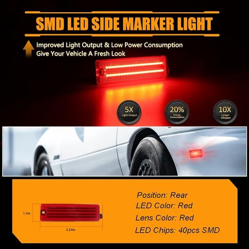 Rear Fender LED Side Marker Lights for 1993-2002 Chevy Camaro,Front Side Marker Lamps for 1998-2002 Pontiac Firebird, Red Lens Side Bumper Marker Lamps, Red LED Turn Signal Lights, 2 PCS in Saudi Arabia