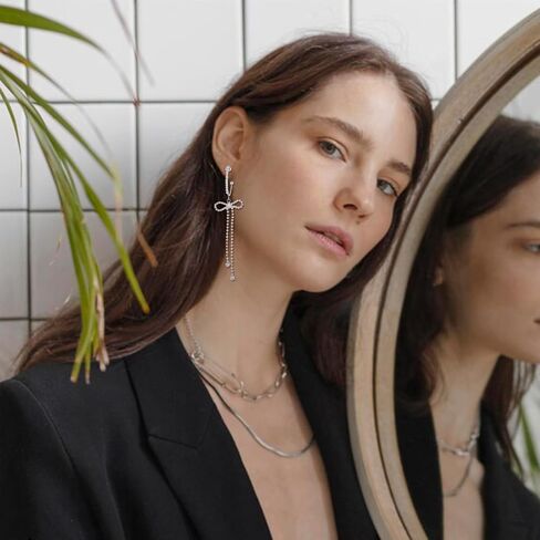 Bow Hoop Earrings for Women Gold/Silver Bow Statement Tassel Rhinestone Earrings Jewelry Gifts in Saudi Arabia