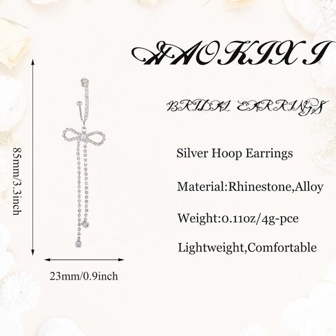 Bow Hoop Earrings for Women Gold/Silver Bow Statement Tassel Rhinestone Earrings Jewelry Gifts in Saudi Arabia