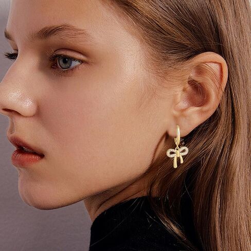 Bow Hoop Earrings for Women Gold/Silver Bow Statement Tassel Rhinestone Earrings Jewelry Gifts in Saudi Arabia