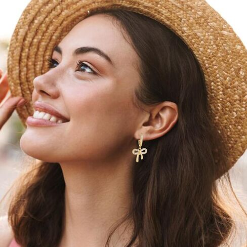 Bow Hoop Earrings for Women Gold/Silver Bow Statement Tassel Rhinestone Earrings Jewelry Gifts in Saudi Arabia