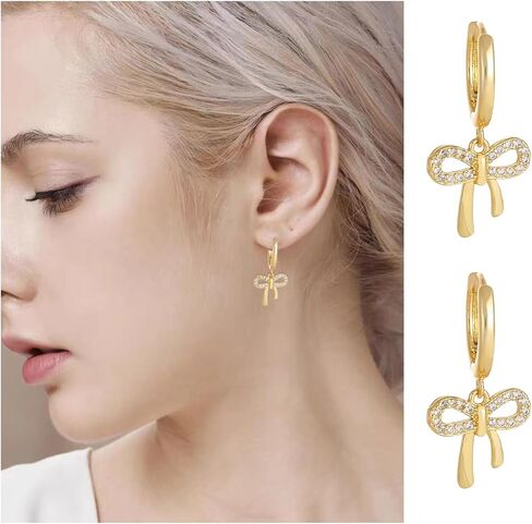 Bow Hoop Earrings for Women Gold/Silver Bow Statement Tassel Rhinestone Earrings Jewelry Gifts in Saudi Arabia