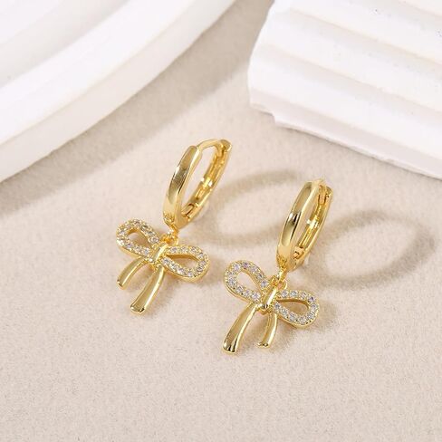Bow Hoop Earrings for Women Gold/Silver Bow Statement Tassel Rhinestone Earrings Jewelry Gifts in Saudi Arabia