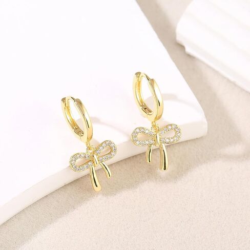 Bow Hoop Earrings for Women Gold/Silver Bow Statement Tassel Rhinestone Earrings Jewelry Gifts in Saudi Arabia