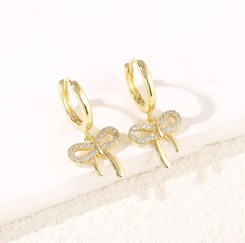 Bow Hoop Earrings for Women Gold/Silver Bow Statement Tassel Rhinestone Earrings Jewelry Gifts in Saudi Arabia