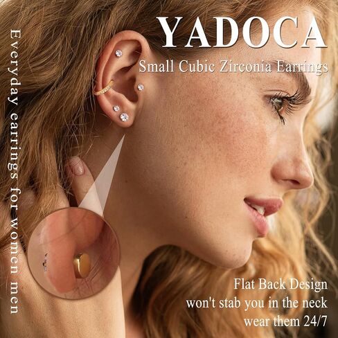 Hoop Stud Earrings Set for Multiple Piercing - Hypoallergenic Surgical Steel Earrings 14K Gold Plated Small Cartilage Huggie Hoop Earrings Flat Back Earrings for Women Men in Saudi Arabia