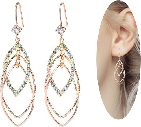 Sterling Silver Teardrop Dangle Earrings for Women,14k Gold Plated Double Linear Drop Hoop Diamonds Earrings (Silver) in Saudi Arabia