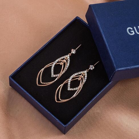 Sterling Silver Teardrop Dangle Earrings for Women,14k Gold Plated Double Linear Drop Hoop Diamonds Earrings (Silver) in Saudi Arabia