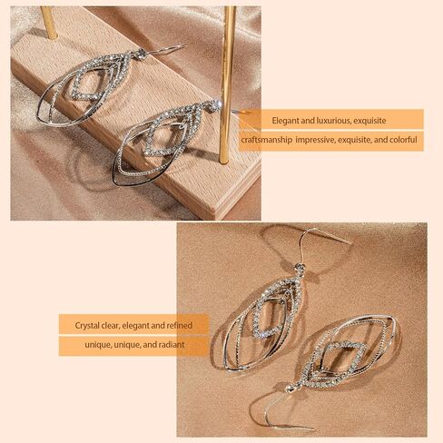 Sterling Silver Teardrop Dangle Earrings for Women,14k Gold Plated Double Linear Drop Hoop Diamonds Earrings (Silver) in Saudi Arabia