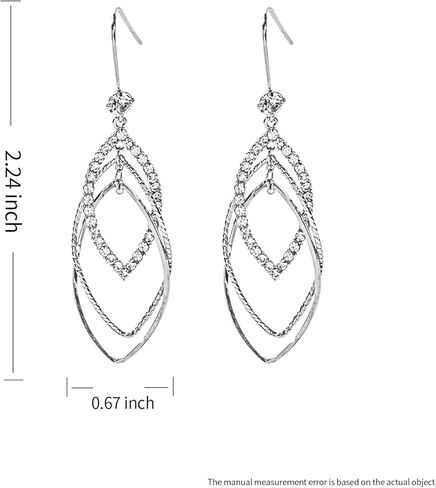 Sterling Silver Teardrop Dangle Earrings for Women,14k Gold Plated Double Linear Drop Hoop Diamonds Earrings (Silver) in Saudi Arabia