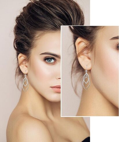 Sterling Silver Teardrop Dangle Earrings for Women,14k Gold Plated Double Linear Drop Hoop Diamonds Earrings (Silver) in Saudi Arabia