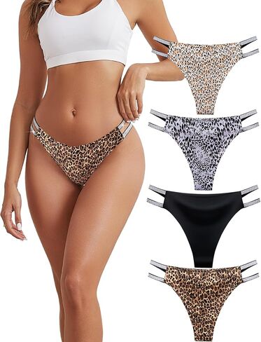 Womens Seamless Sexy Panties Leopard Underwear Shiny Elastic Waist Band Invisibles Briefs No Show Hipster Panty Pack in Saudi Arabia