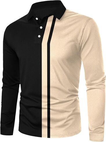SOLY HUX Men's Golf Color Block Tennis Shirts Long Sleeve Collared Business T-Shirt in Saudi Arabia